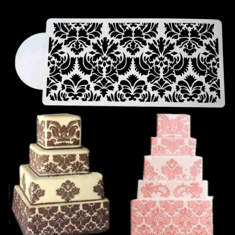 Lace Flower Border Fondant Cake Stencil Baking Tool Decor Damask Mould P0K7