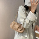 Fashion Pleated Handbags PU Chain Underarm Bags Women Shoulder Tote (Khaki)