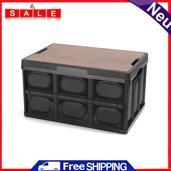 Camping Outdoor Foldable Organizer Case Storage Box w/ Wooden Lid (Black M)
