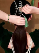 Tassel Hair Claw Retro Flower Hair Clip Barrette Alloy Clip Ponytail E0Z0