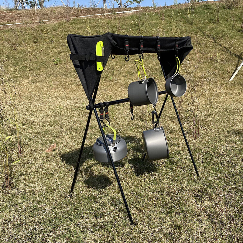 Outdoor Storage Rack Portable Hanging Camp Picnic Tripod Triangle Shelf Holder