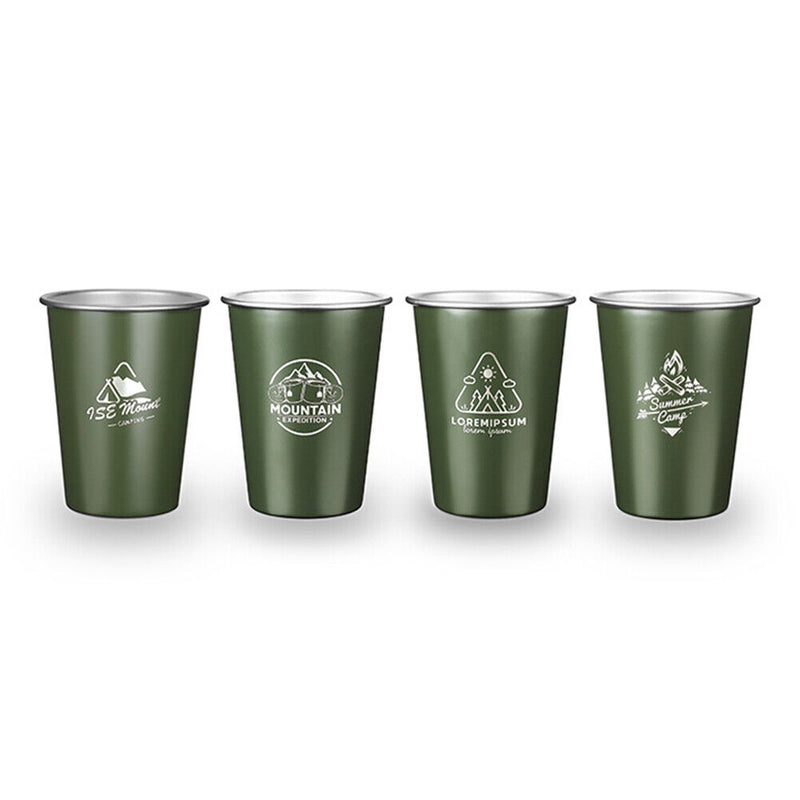 #A 350ml 4pcs Stainless Steel Water Mugs Camping Tableware Picnic Drinking Cups