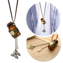 Cork Glass Flask Pendant Sweater Chain Wishing Bottle Necklace Carved Flower