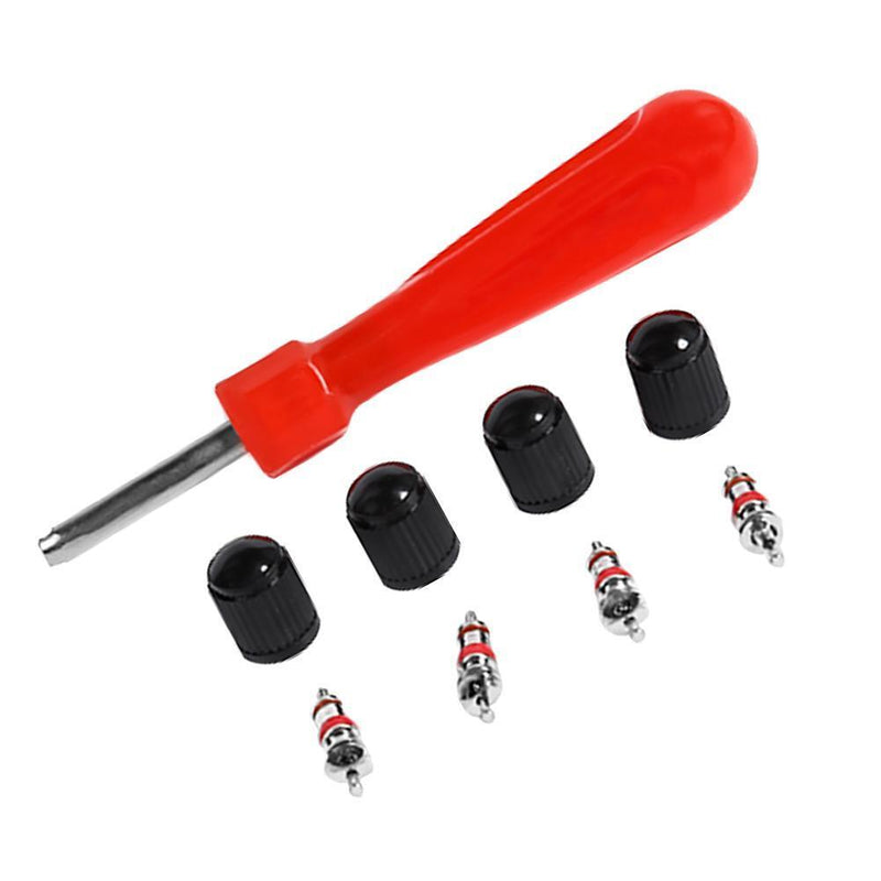 4 Valve Cores+4 Valve Caps+1 Valve Stem Screwdriver Tire Repair Tools Kit Newly