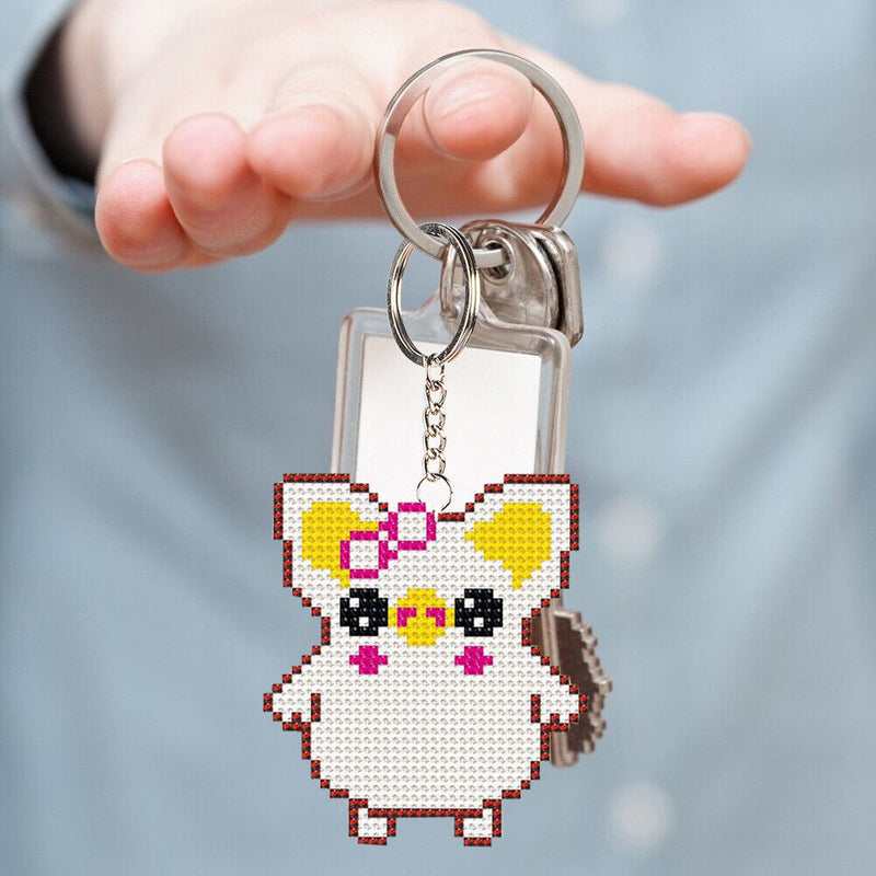 Artwork Stamped Needlework DIY Bead Cross Stitch Craft Keychain Cartoon Pig K