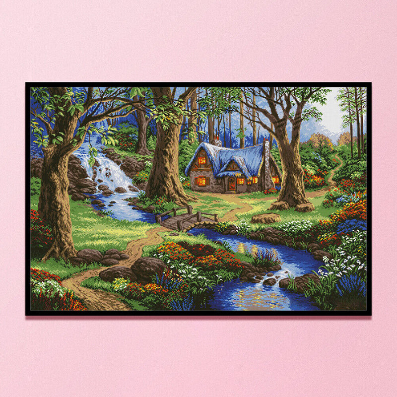 Full Cross Stitch 11CT DIY Forest House Printed Embroidery Craft Home Decorat