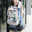 3pcs/Set Cute Cartoon Print Unisex Canvas Backpacks Shoulder Bags (White)