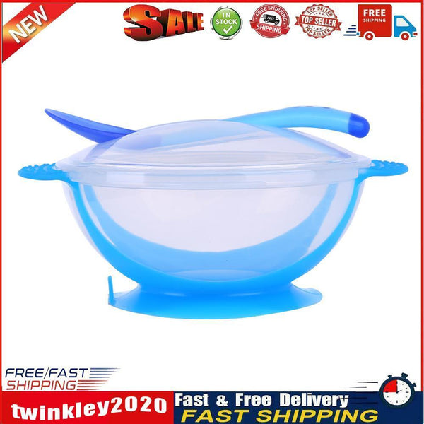 3pcs Baby Cutlery Sets Drop Resistance Suction Cup Bowl Spoon Kit (Blue Newly
