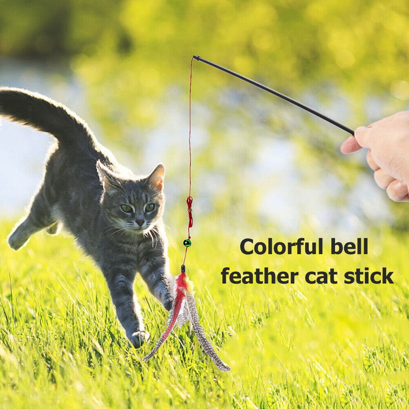 Cat Teaser Wall Toys Feather Rod Kitten Interactive Stick with Bell Pet Supplies