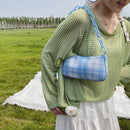 Retro Women Plaid Print Underarm Bag Casual Acrylic Chain Handbag (Blue)