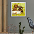 5D DIY Two Puppies Full Round Drill Mosaic Diamond Painting Kit Wall Rhinestone