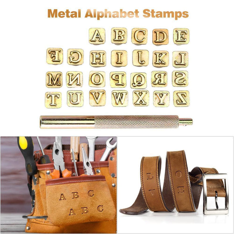 26pcs Wood Leather Punching Stamp Set Carbon Steel Metal Alphabet Stamps Newly