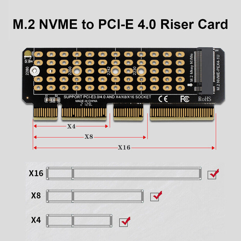 SSD M.2 NVME to PCI-E 4.0 X4 Riser Card PCI-Express X4/X8/X16 M Key Adapter