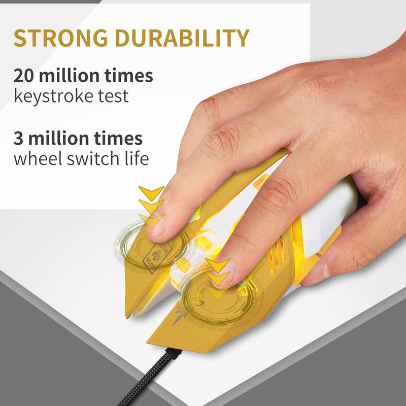 Computer Mouse, USB Wired 6 Buttons 2400dpi Optical Gaming Mice (Yellow)