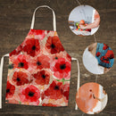 Red Flower Print Apron Linen Waterproof Bibs Kitchen Pinafore (82x68cm)