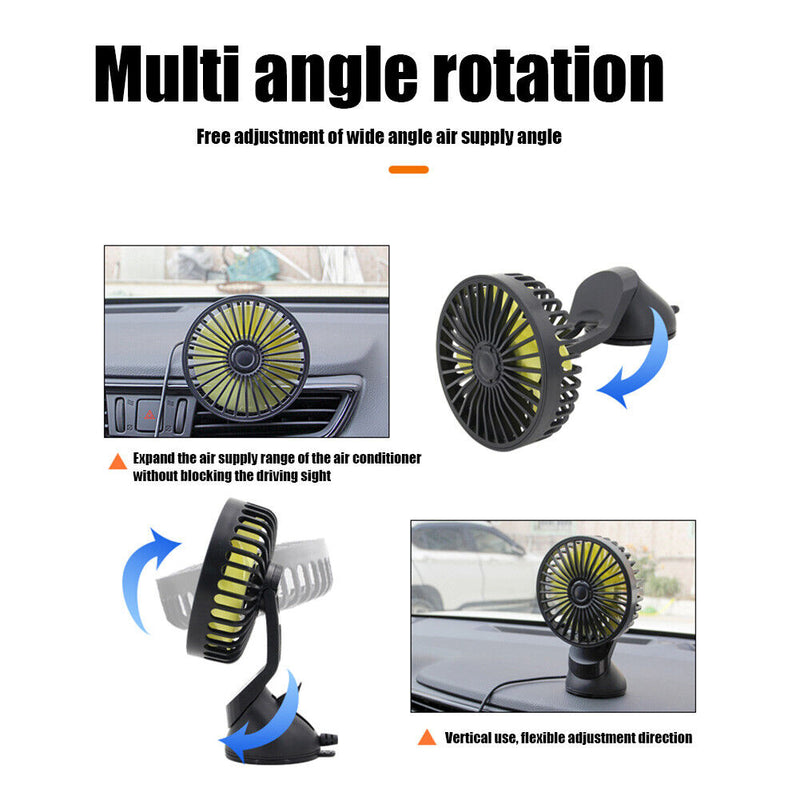 F402 Car Truck Fan with Suction Cup USB Powered 3-Speed Dashboard Desk Fan