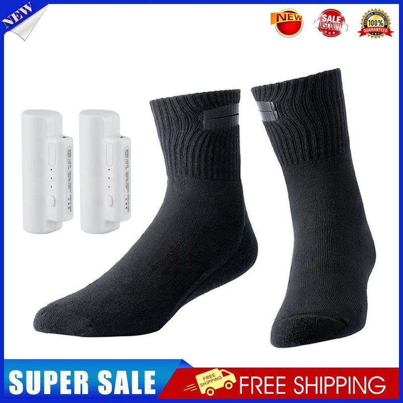 1 Pair Electric Heating Socks w/ 2500mA Power Bank Thermal Stocking (Black)