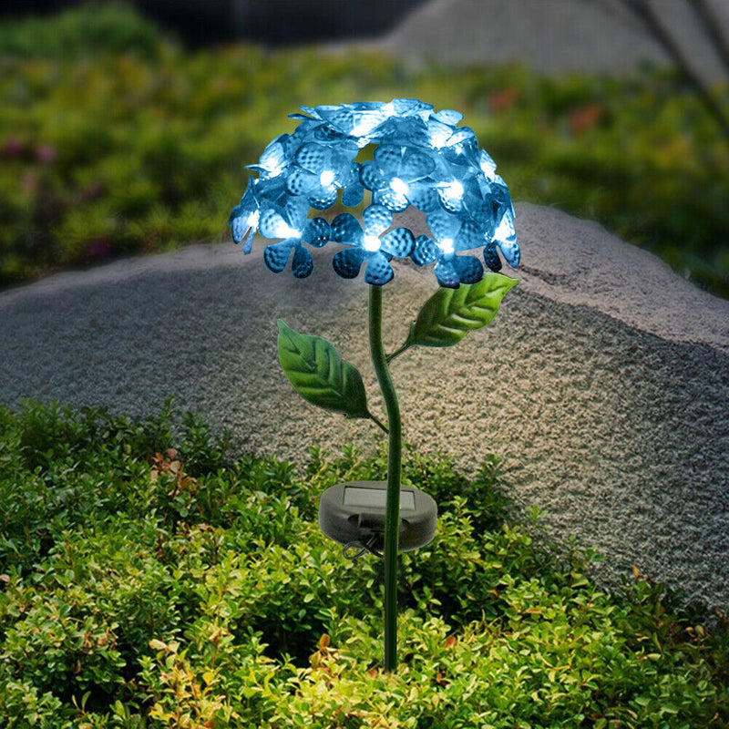 LED Solar Light Hydrangea Flower Lawn Stakes Lamp Outdoor Art Decor (Blue) Newly