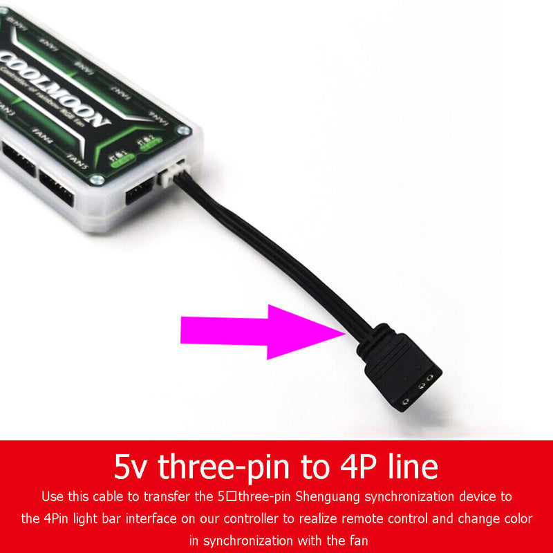 For Coolmoon Fan Controller Adapter Cable Small 4Pin/6Pin to 5V ARGB 3Pin Cord