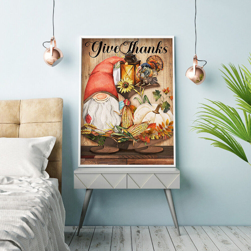 5D DIY Full Round Drill Diamond Painting Kit Thanksgiving Gnome Drawing Art
