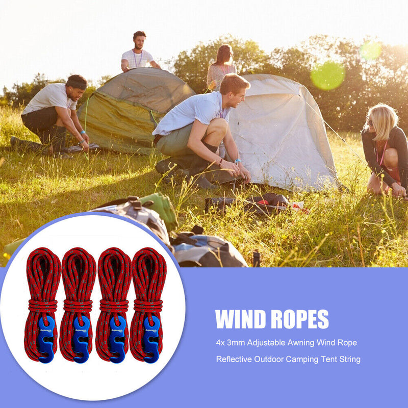4pcs Tent Wind Rope Buckle Reflective Outdoor Camping Cord Lanyard (Red)