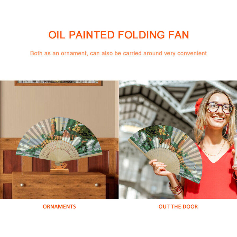 Seaside Lighthouse Oil Paint Folding Fan By Numbers DIY Painted Art Craft