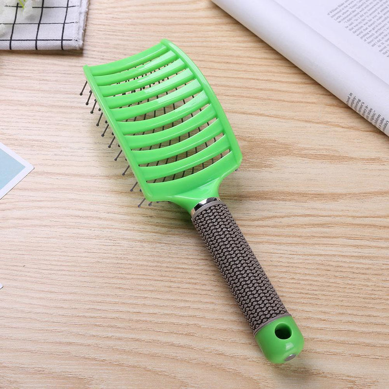 Pro Anti-Static Scalp Massager Hair Brush Curved Row Hairstyle Comb (Green)