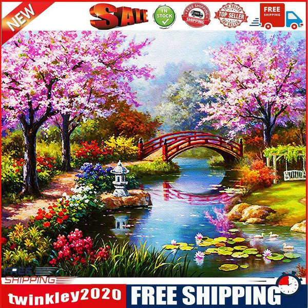 DIY Paint By Number Kit Small Bridge Flowing Water No Frame for Home Decor