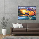 16x12 inch Full Round Diamond Painting Sunset Dolphin Mosaic Rhinestone Picture