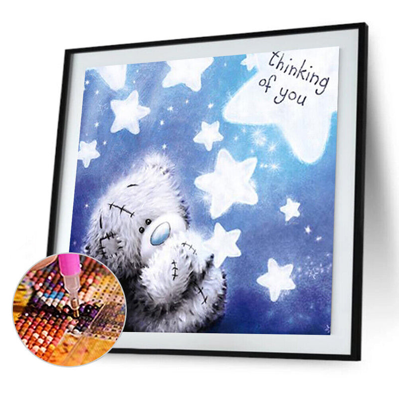 Handmade Blue Bear 5D DIY Full Round Drill Drawing Kit Artwork Diamond Painting