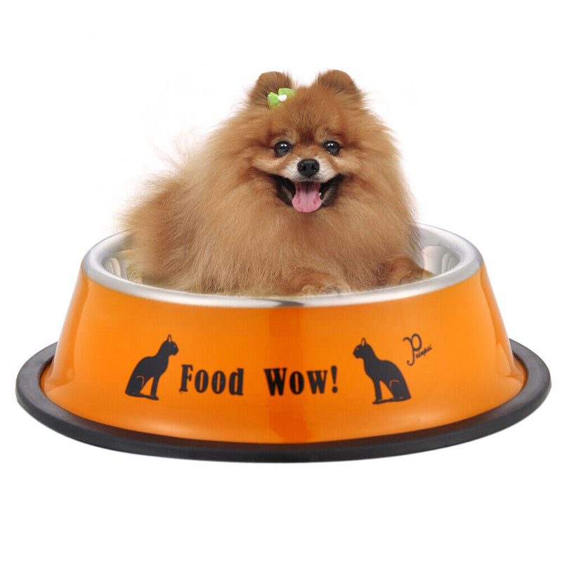 Stainless Steel Anti-skid Dog Cat Food Water Bowl Pet Feeding Tool Orange Newly
