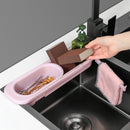 Telescopic Sink Shelf Soap Sponge Holder Drainer Storage Basket (Blue Gray)