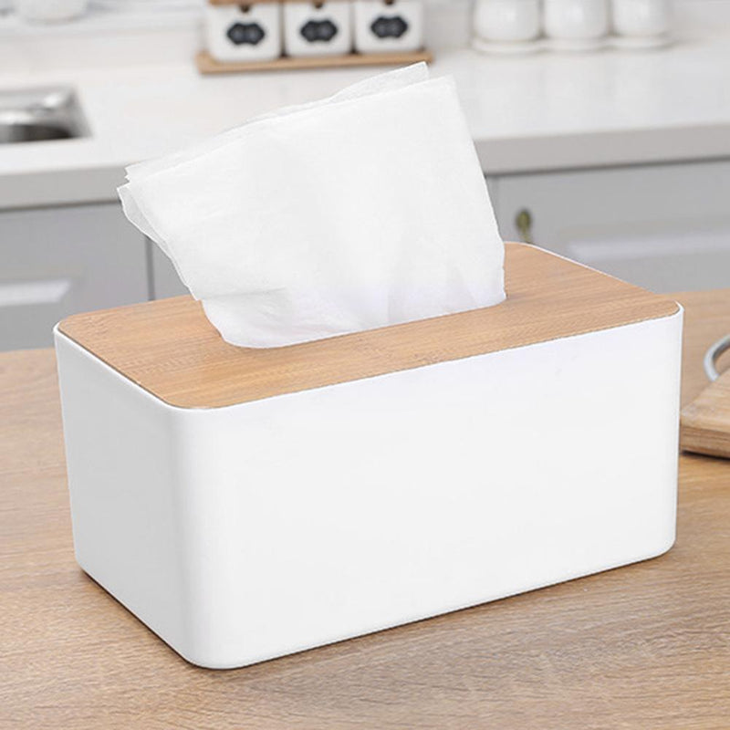 Living Room Restaurant Wood Cover Plastic Square Tissue Box Kitchen Storage Case