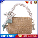 Woven Shoulder Bag Silk Scarf Pleated Travel Messenger Tote Handbag (Khaki)