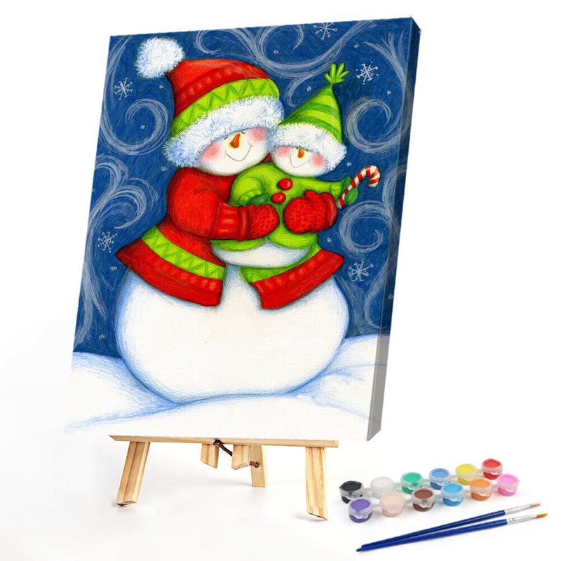 Snowman Oil Paint by Numbers Hand Painted Frameless Picture Home Wall Ornament