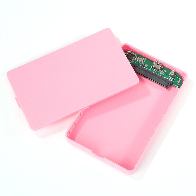2.5 inch USB 2.0 SATA HDD Hard Disk Drive External Portable SSD Case (Pink)