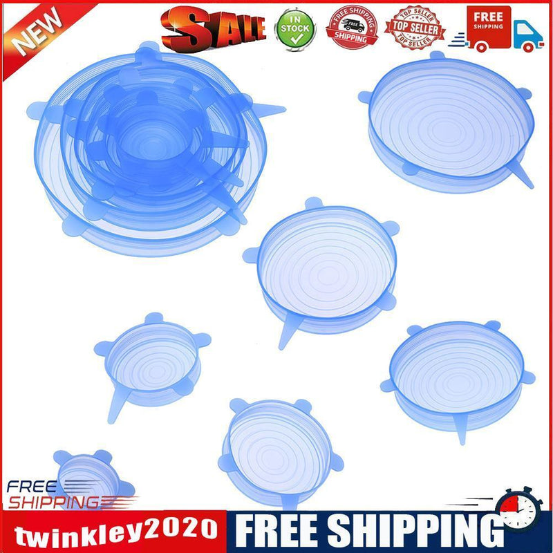 12pcs Heat Resistant Silicone Stretch Lids Food Wrap Bowl Pan Cover?Blue)