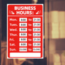 Business Hours Sign Hours of Operation Signs for Window / Door (Red)