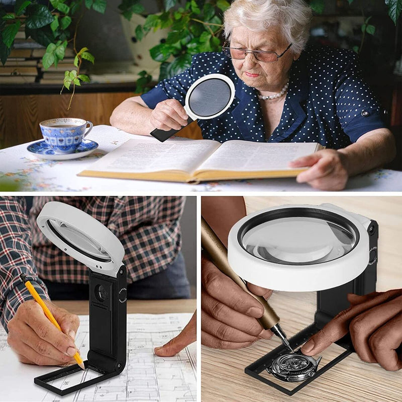 with LED Light and Stand Shatterproof Magnify Glass Handheld Foldable Magnifier