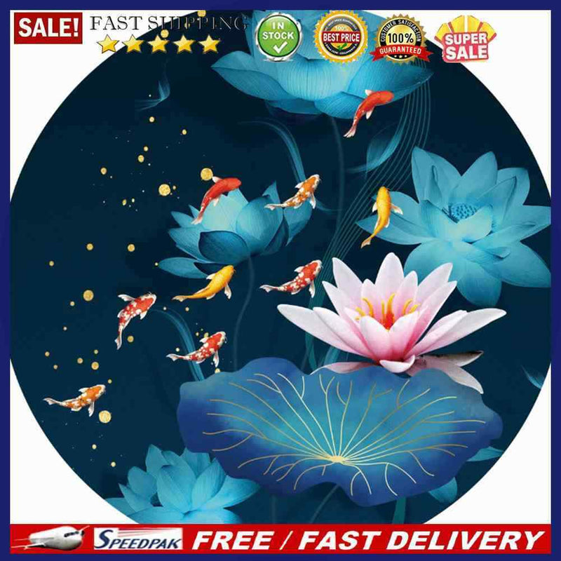 11CT Partial Stamped Embroidery Kit Round Lotus Fish Cross Stitch Needlework DIY