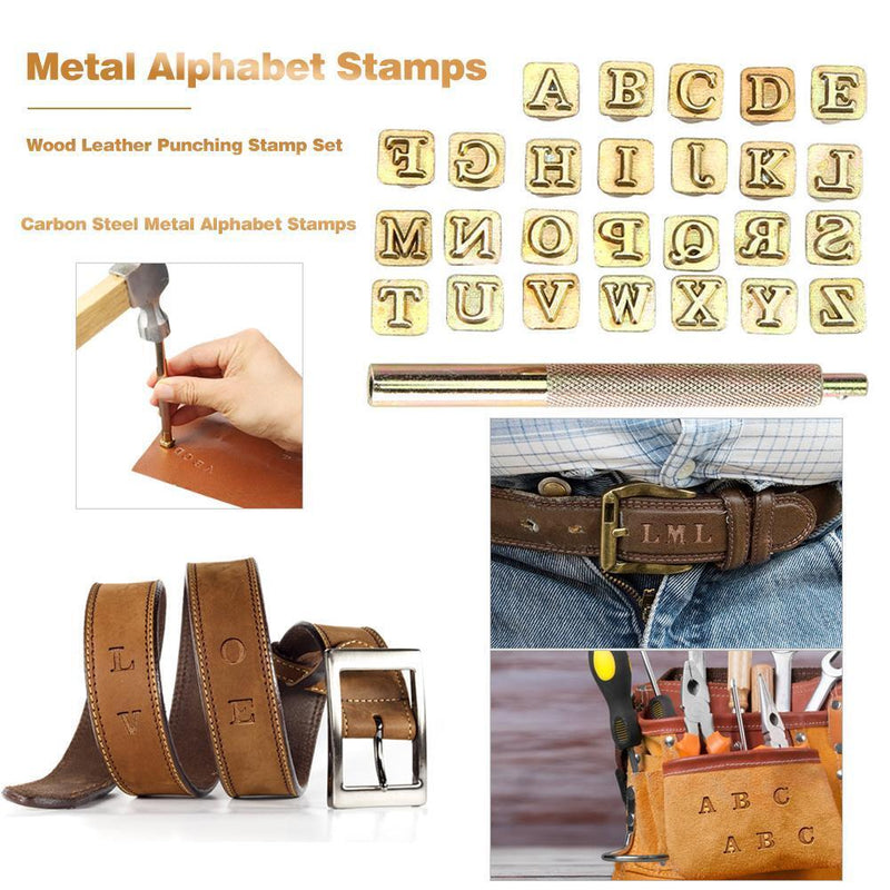26pcs Wood Leather Punching Stamp Set Carbon Steel Metal Alphabet Stamps Newly
