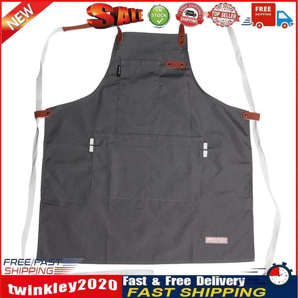 Canvas Apron Adjustable Men Women Kitchen Cooking Pinafore w/Pocket (Gray) Newly