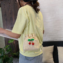 Casual Women Cherry Handmade Straw Shoulder Bag Woven Drawstring Crossbody Bag