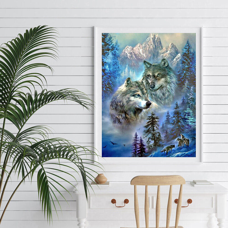Full Square Drill Diamond Painting Two Wolves in Remote Mountains Handwork