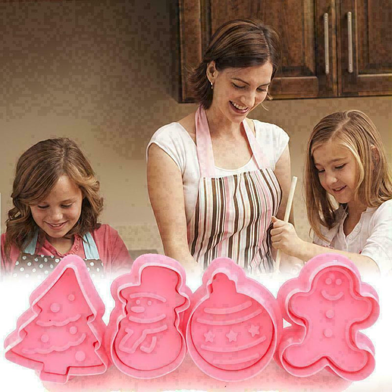 4Pc/Set Christmas Cookie Biscuit Plunger Mould Fondant Mold P1X7 Baking P6I8