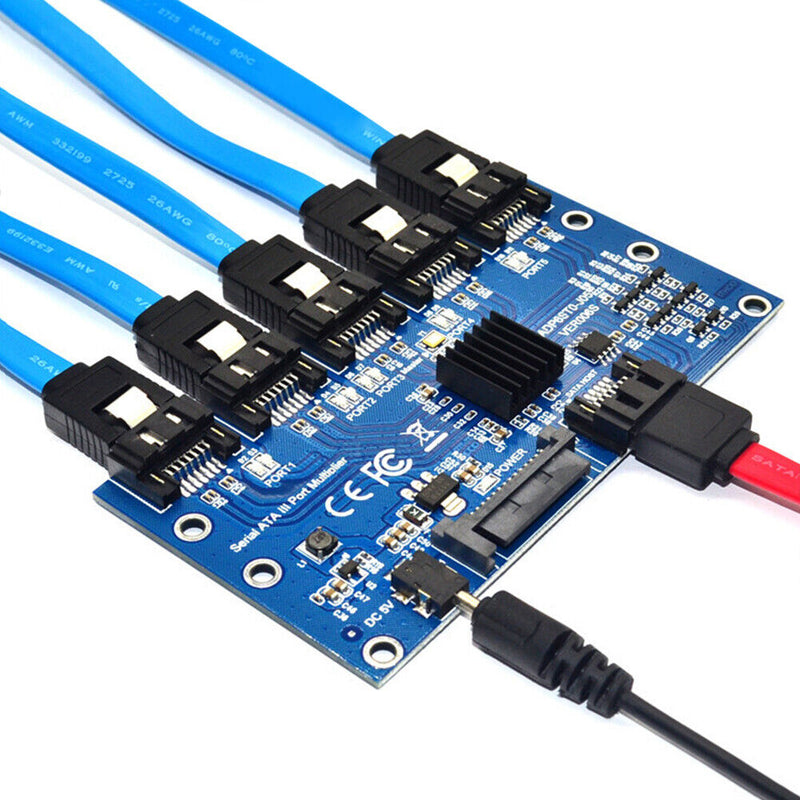 1 to 5 Port SATA Adapter Card SATA 3.0 6Gbps PM Expansion Card Multiplier Riser