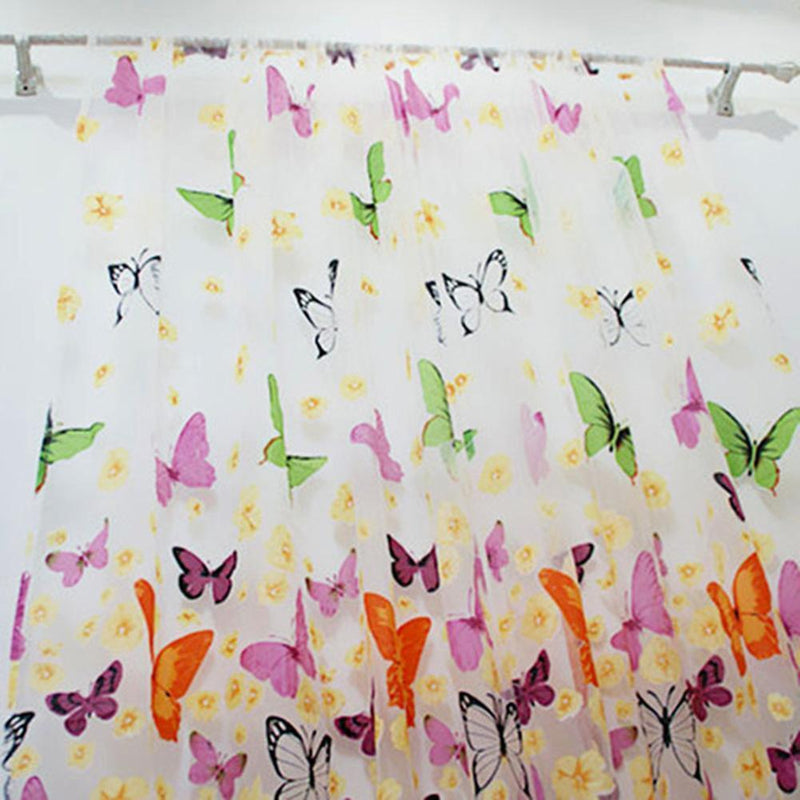 2pcs Colorful Butterlfly Printing Burnt-out Curtain Sheer Organdy Panel