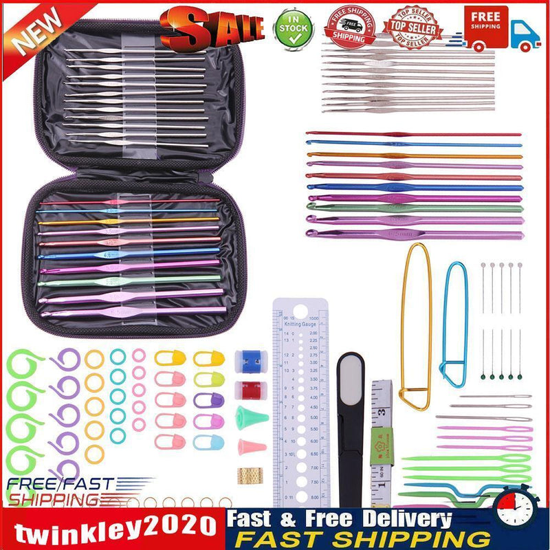 22pcs Crochet Hooks Yarn Crochet Needles Stitches Weave Knitted Craft Kit Newly