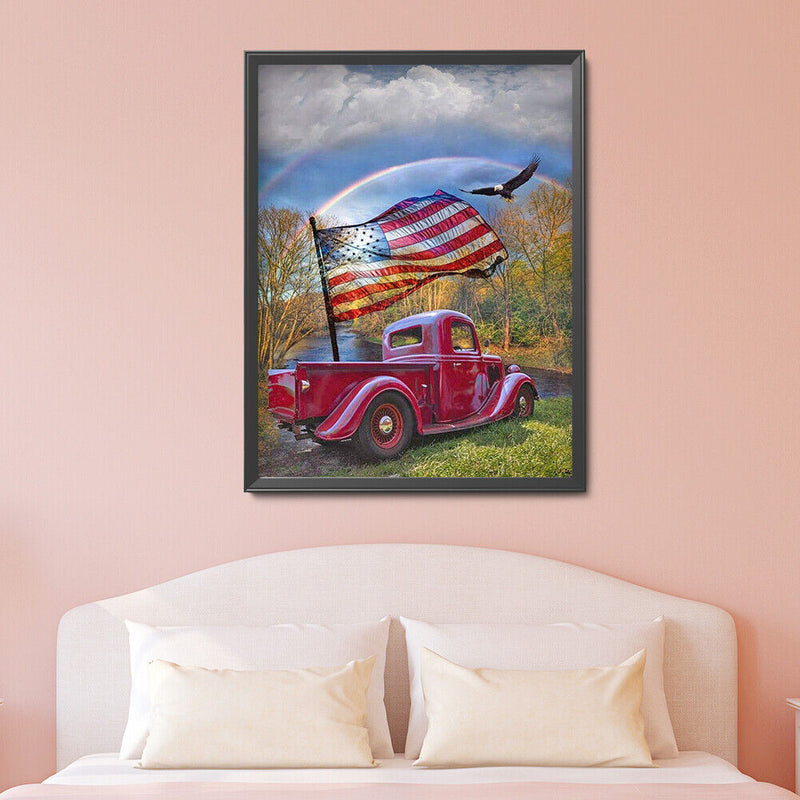 Full Round Drill Car with Flag Drawing 5D DIY Diamond Painting Kit Art Ornaments