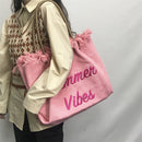 Canvas Tote Bags Embroidery Letters Women Class Daily Shopping Shoulder Handbags